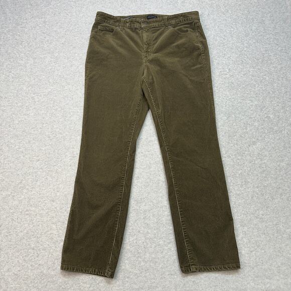Talbot Pants WMNS 12P  Corduroy Straight Leg HighRise Olive Green Stretch Casual - Picture 1 of 12